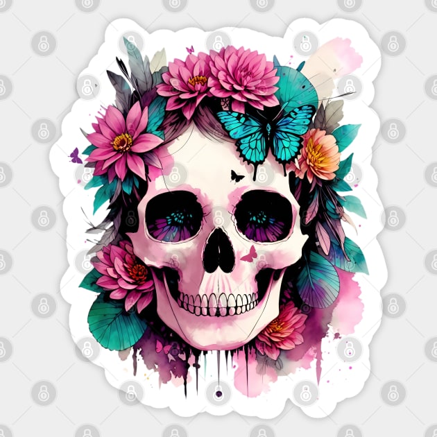 Lady skull, sugar skull, dark, La catrina, calavera, skeletons lovers, cool skulls, bones, gothic floral lady Sticker by Collagedream